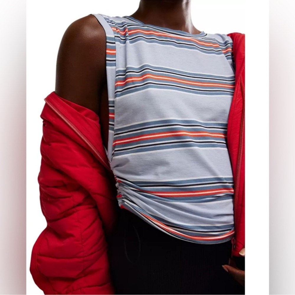 Free People Movement Sport Mode Print Muscle Top. NWT. Wave stripe steel combo